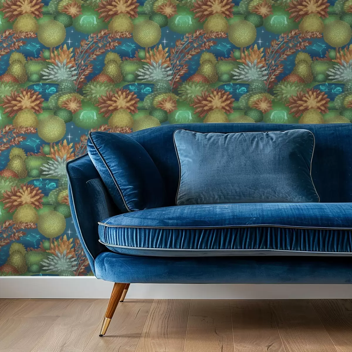 Tapeet Muinasjutuline öine aed järve ja helendavate loomadega a00851