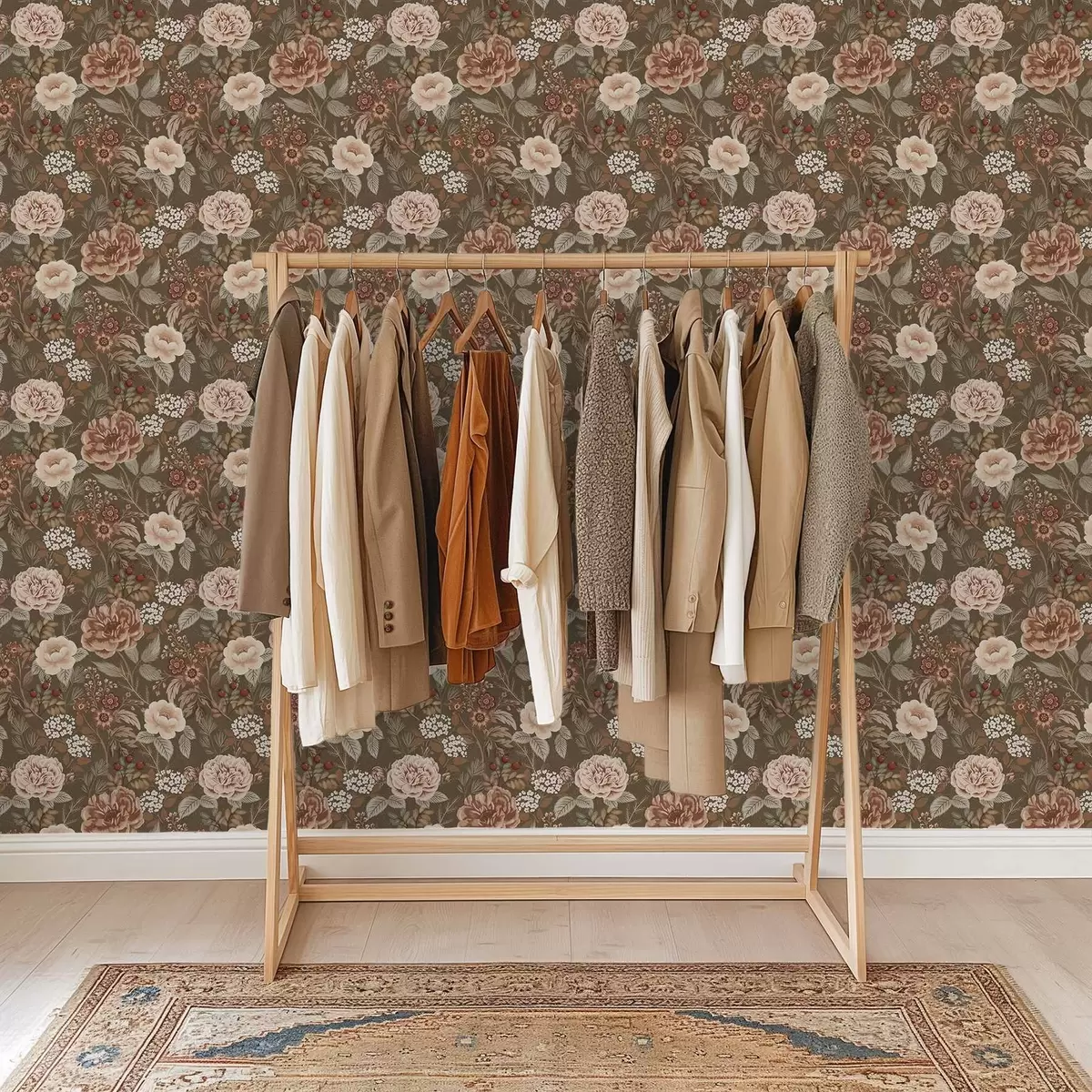 Tapeet Soojad roosid ja marjad pruuni taustal a00868