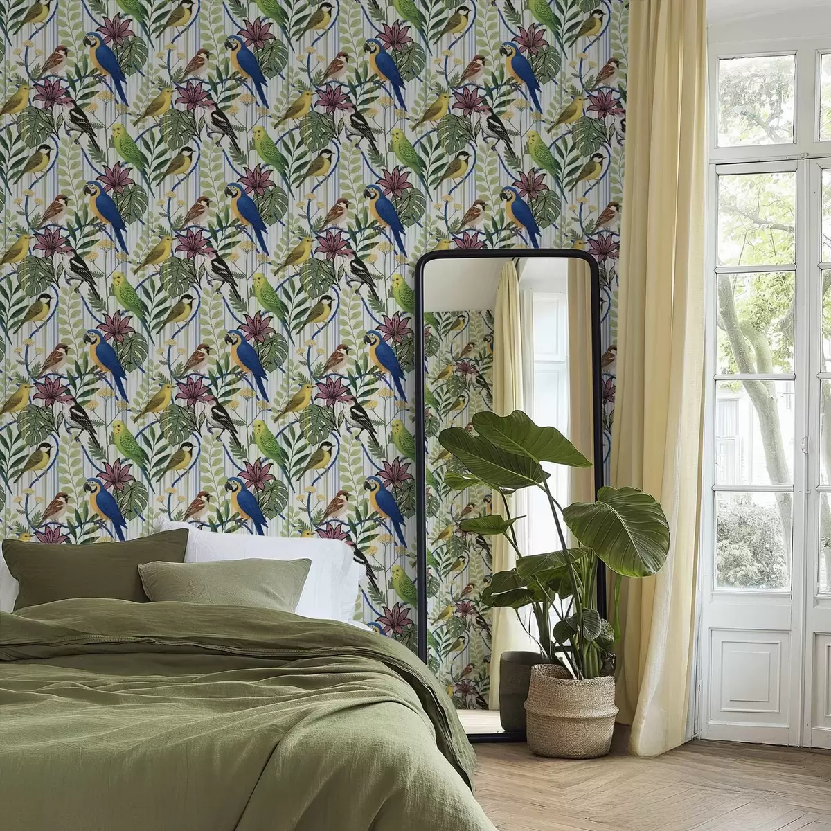 Tapeet Eksotilised värvilised linnud troopilise roheluse keskel a00887