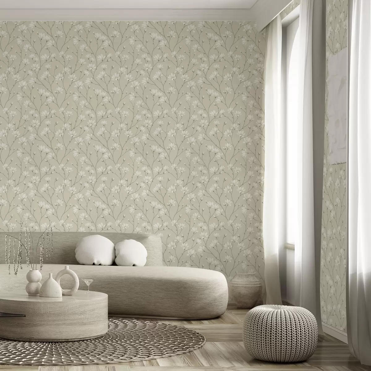 Tapeet Hele magnolia õrnadel beežidel okstel a00890