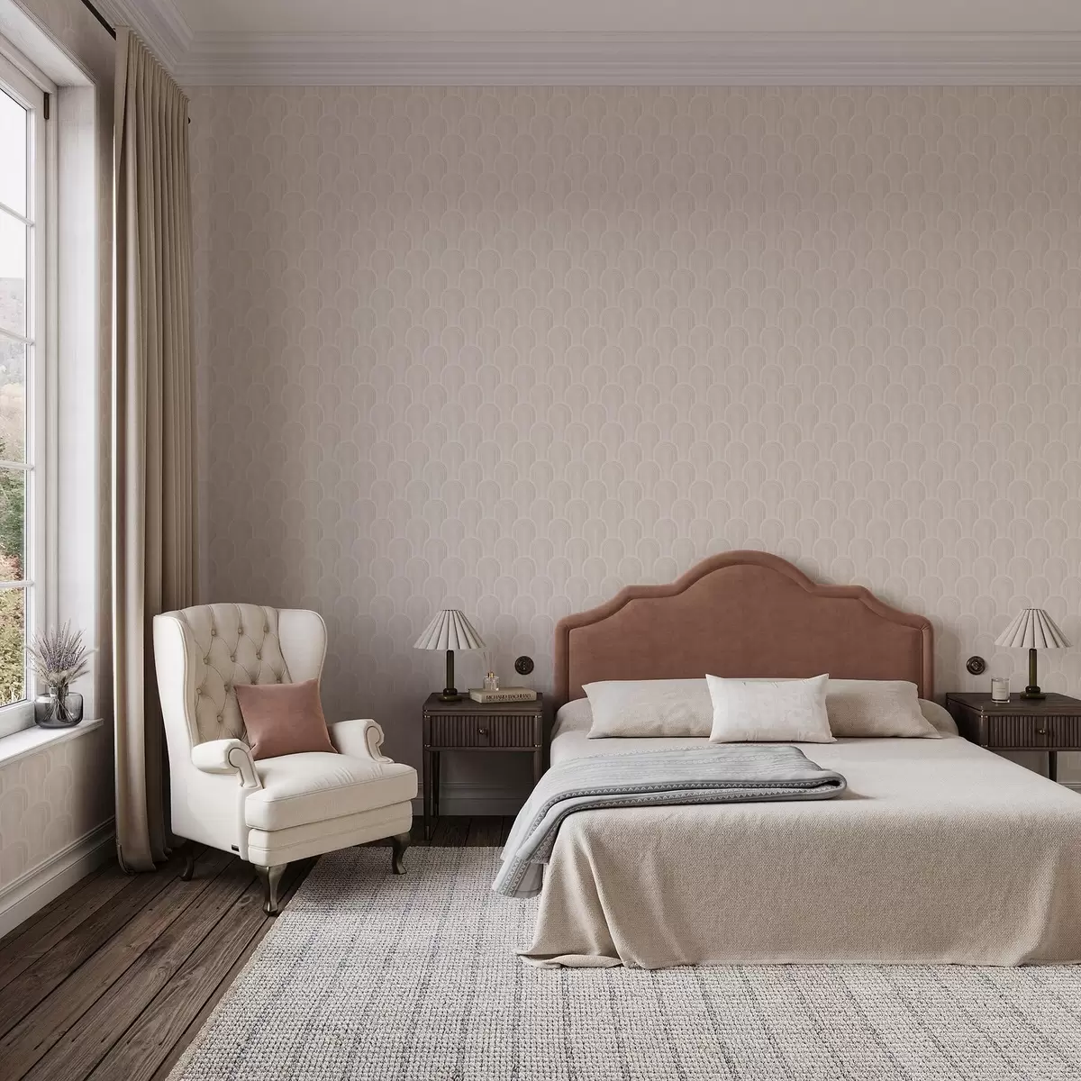 Tapeet Väikesed kaaremoodulid soojades kreem-beežides toonides a00924