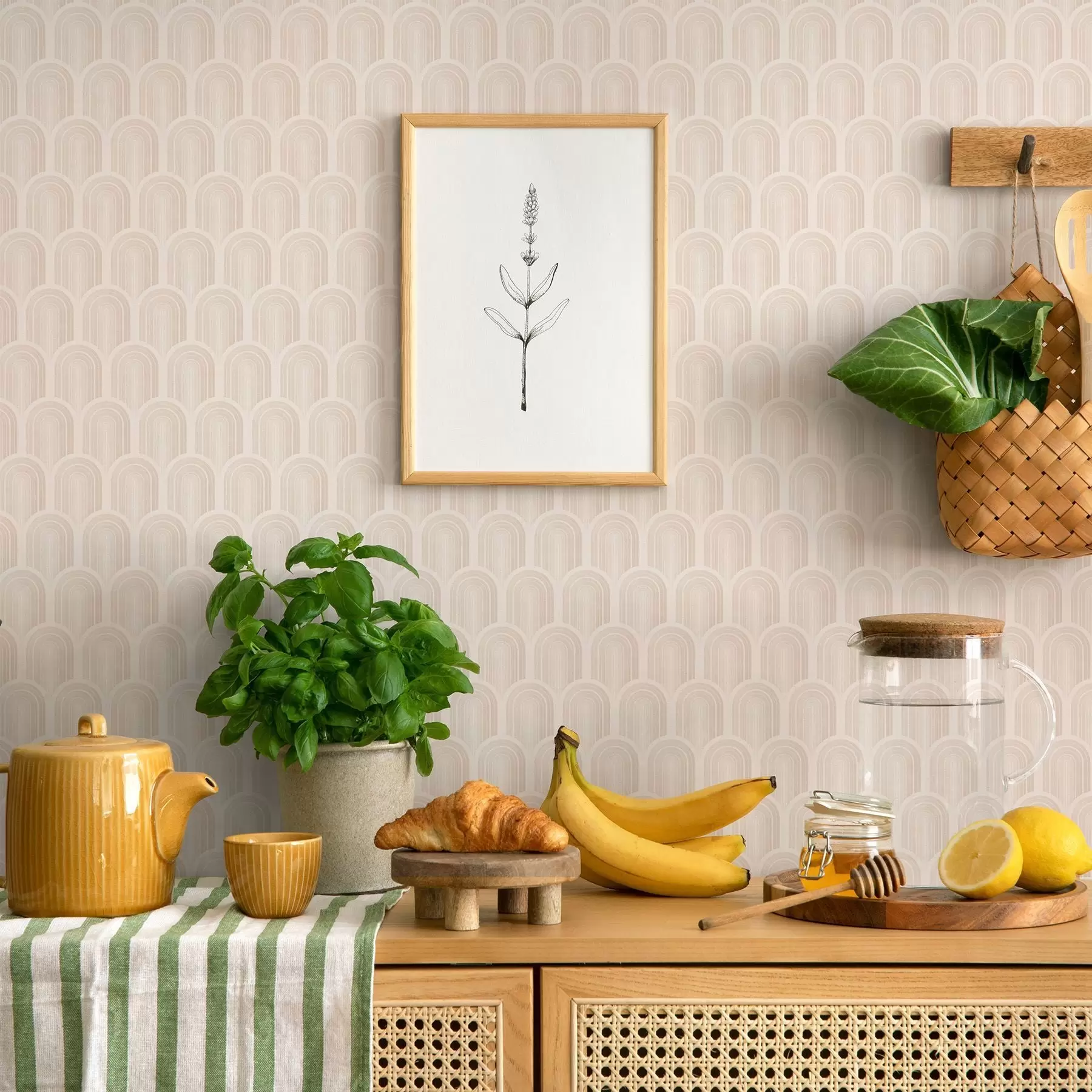 Fototapeedid Pehme beežide triipudega kaarekujuline rida, retrohõnguline a00923