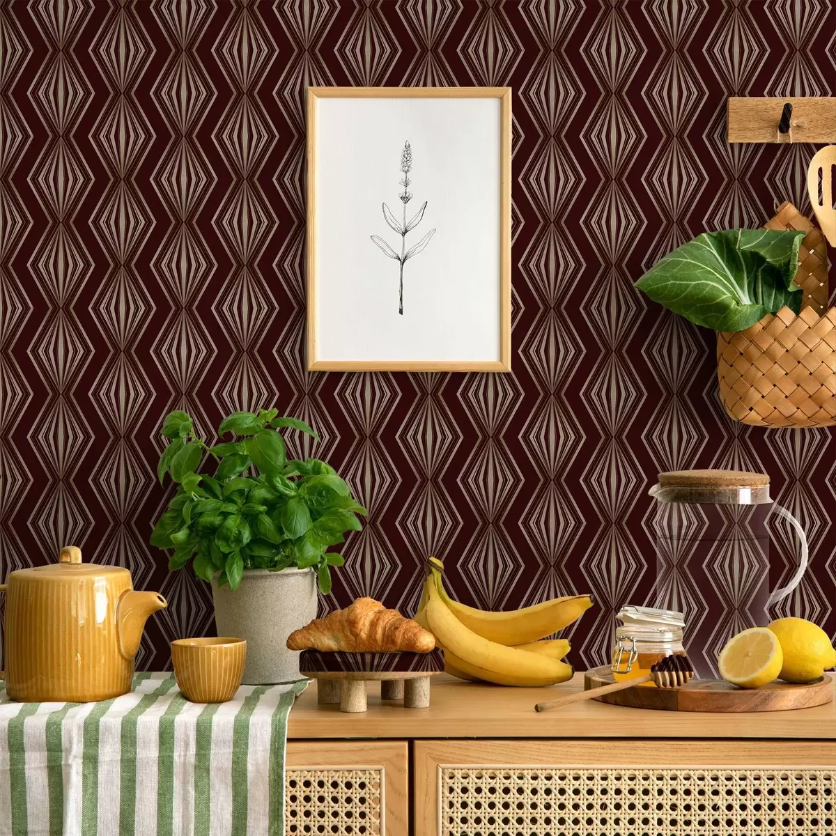 Tapeet Teemantgeomeetriline muster veinipruuni taustal a00925v1