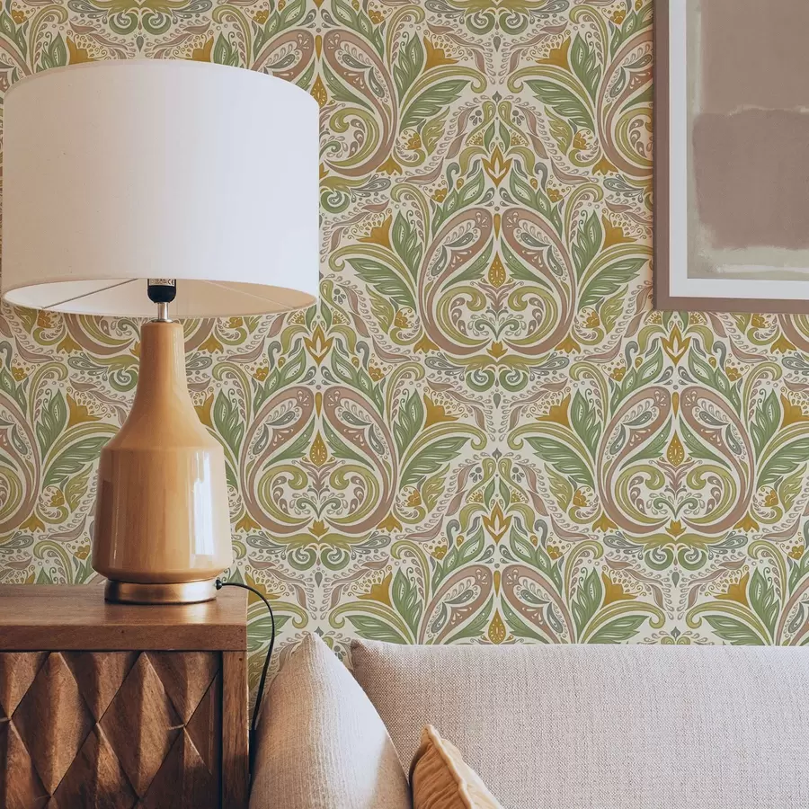 Fototapeedid Dekoratiivsed lehtedega keerud rohelistes ja terrakotta toonides a00927v1