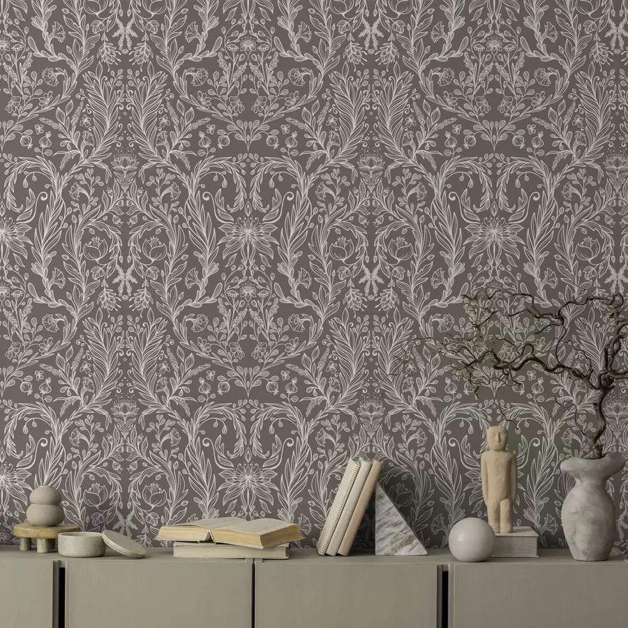 Fototapeedid Ühevärviline botaaniline muster soojas pruunis toonis a00929v2