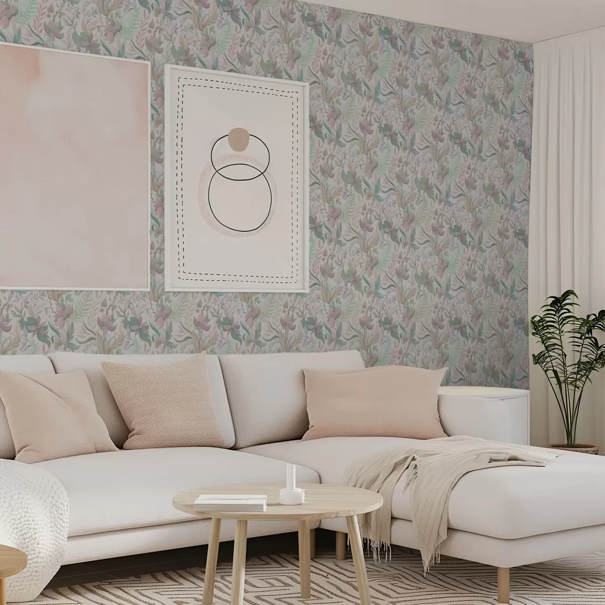 Tapeet Õrnad pastelltoonides lilled ja lehed heledal taustal a00931