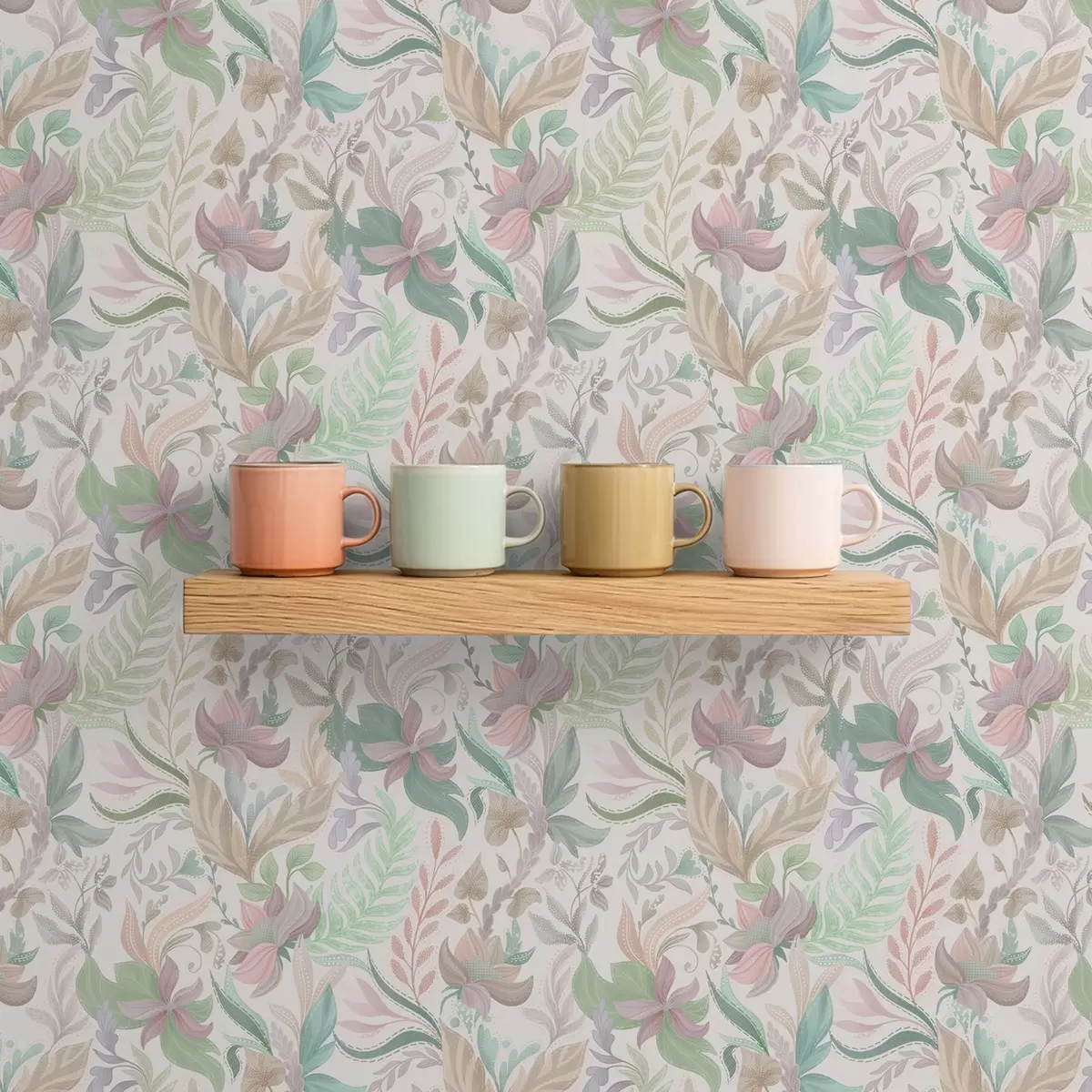 Tapeet Õrnad pastelltoonides lilled ja lehed heledal taustal a00931