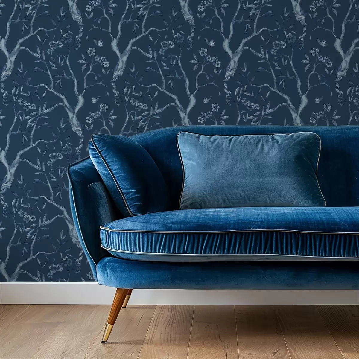 Tapeet Sinised õitsevad oksad liblikatega tumedal taustal a00951v1