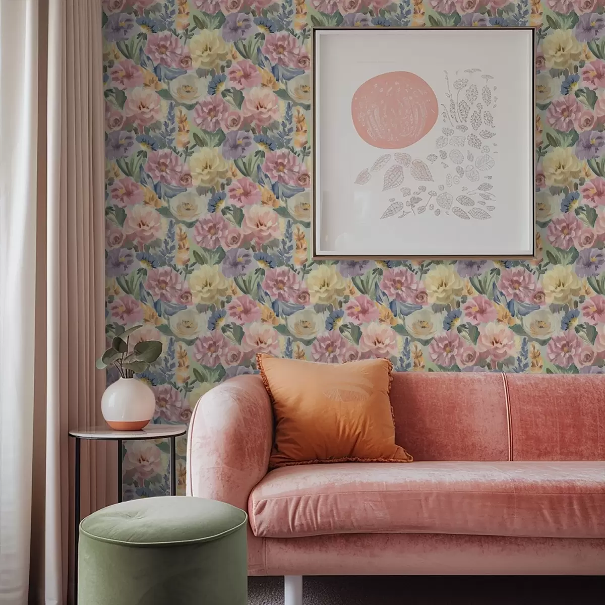 Tapeet Pastellsed udused pintslitõmmised lilled, pehme värvipalett a00954