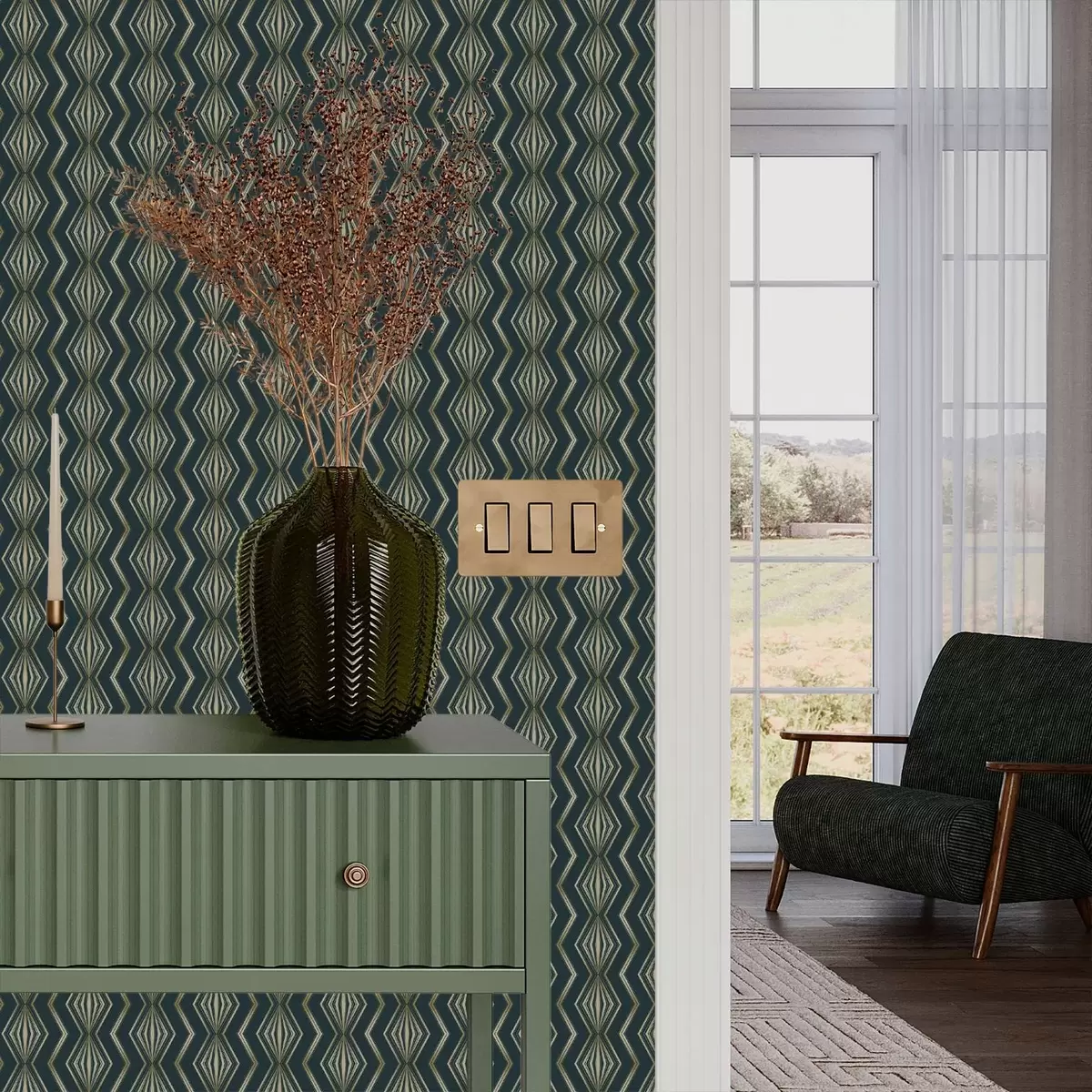 Tapeet Tume sinine-roheline rombikujuline mustri a00973v1