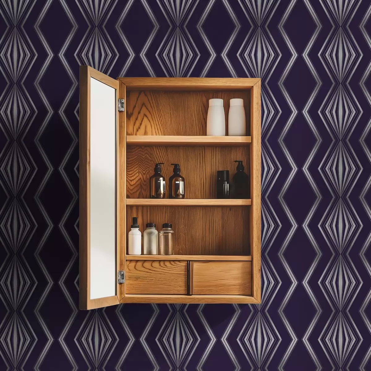 Tapeet Rikkalik violetne taust teemantide ja hallide siksakiliste joontega a00974v1