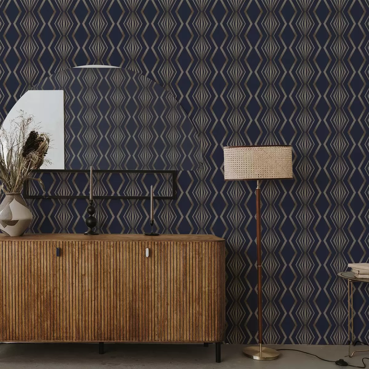 Tapeet Tume sinine taust geomeetriliste rombidega ja siksakidega a00974v2