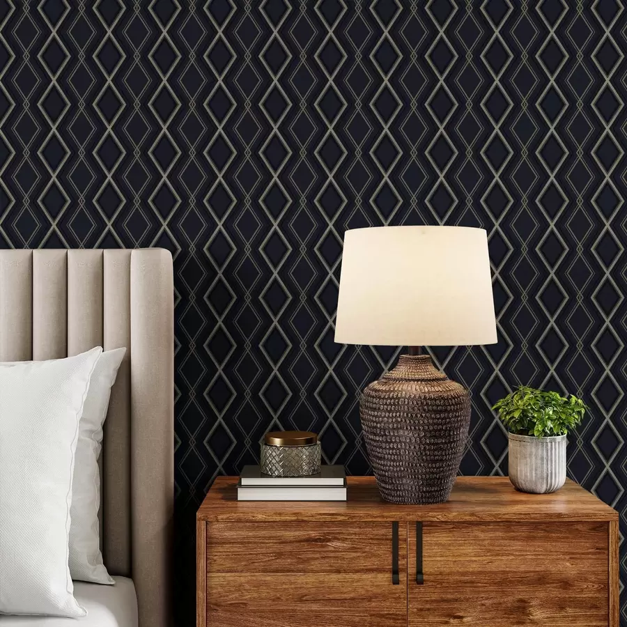 Fototapeedid Tume sinine rombikujuline võre õhukeste heledate joontega a00975