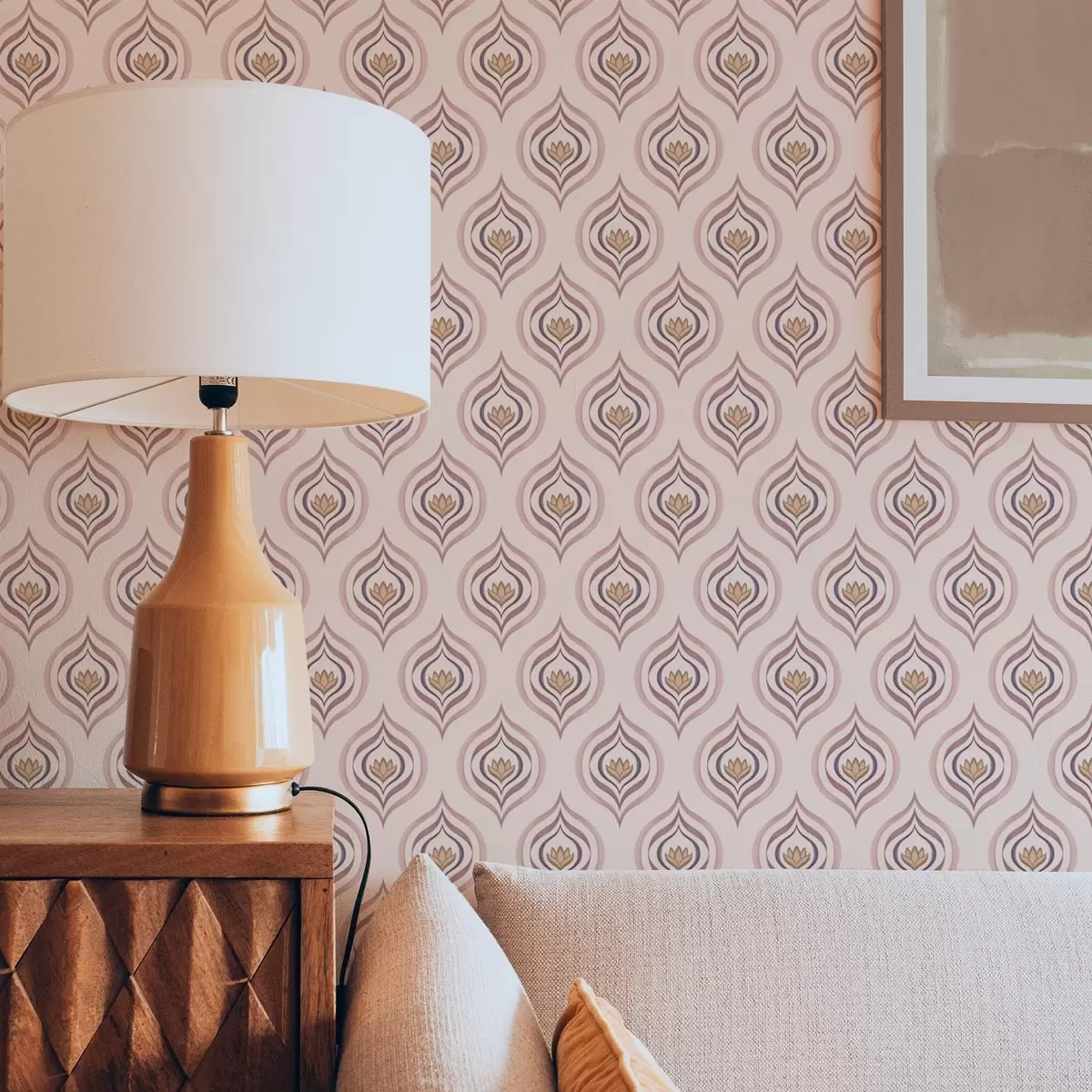 Tapeet Rütmiline tilkumotiiv lillega puudritoosel taustal a00977