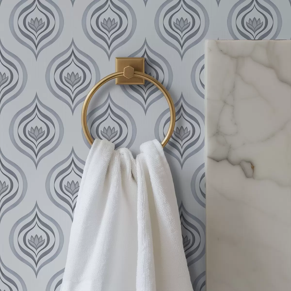 Tapeet Lahe tilkamotiiv hallikassinistes toonides lillaga a00977v3