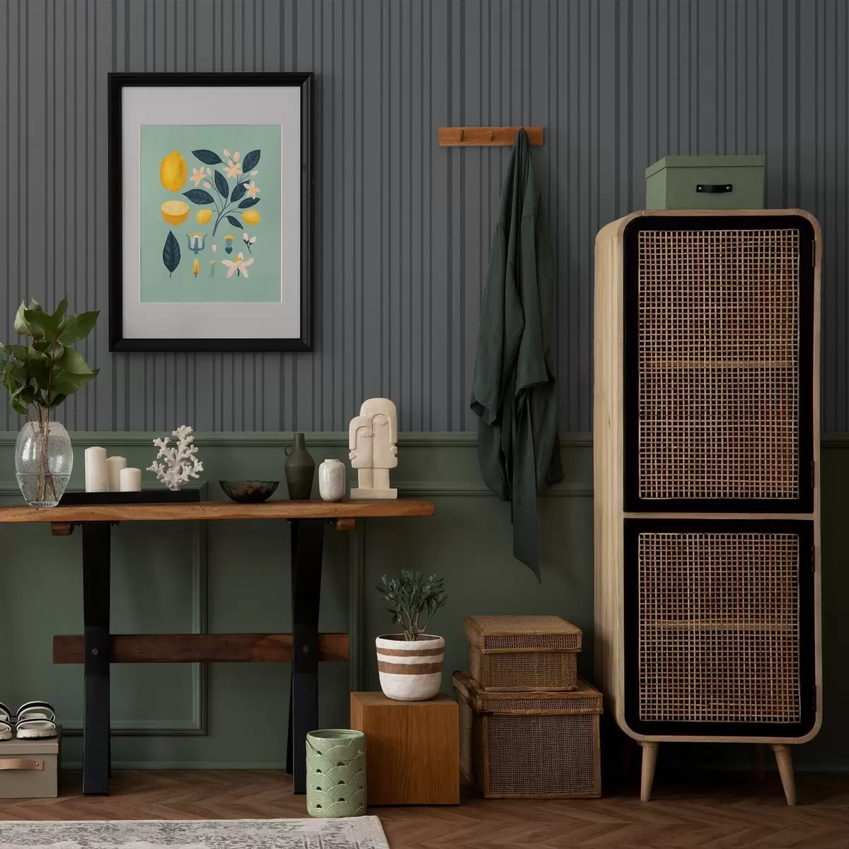 Tapeet Tumehall taust vertikaalsete tekstuuriga triipudega a00979v1