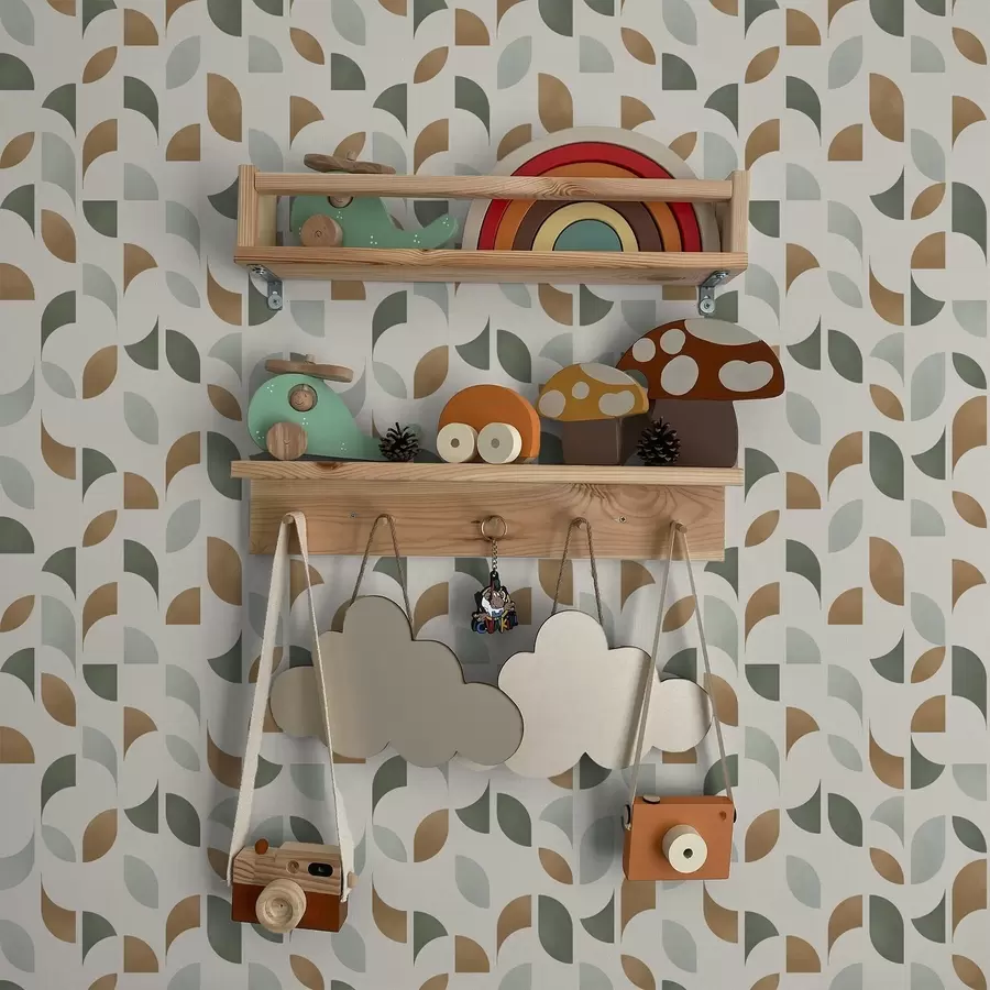 Fototapeedid Abstraktsed poolringid ja lehed rohelises ja terrakota värvitoonis a00985