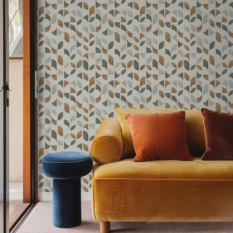 Fototapeedid Vertikaalsed poolringide ja lehtede sambad, roheline-terrakotta a00986