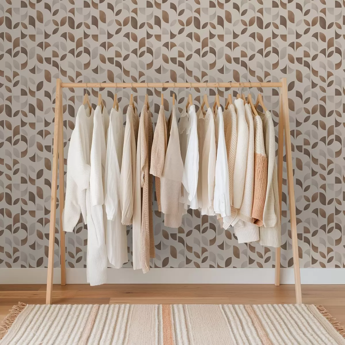 Tapeet Poolringide ja lehtede rütm soojades karamellpruunides toonides a00986v1