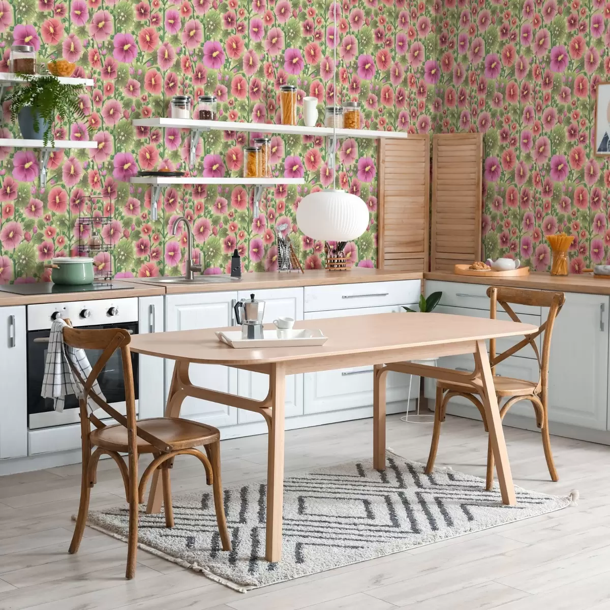 Tapeet Suured hibiskuse õied ja lehed tumerohelisel taustal a00993