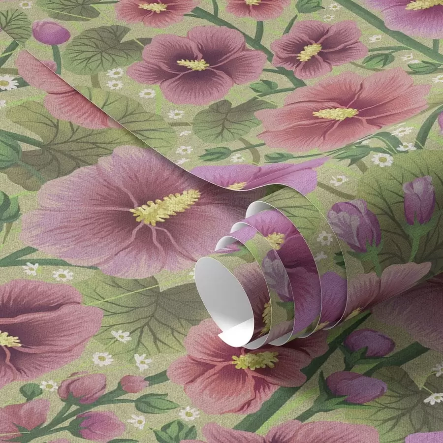 Fototapeedid Suured hibiskuse õied ja lehed tumerohelisel taustal a00993