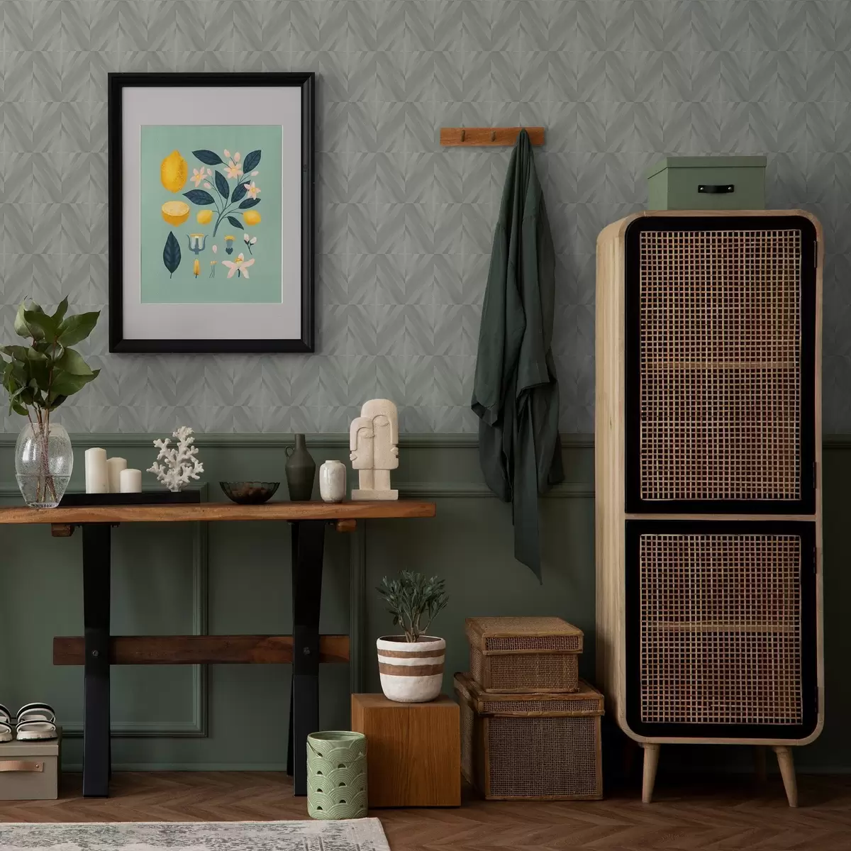 Tapeet Diagonaalsed jooned, mis moodustavad ruudud mint-halli värvipalettis a00983v1