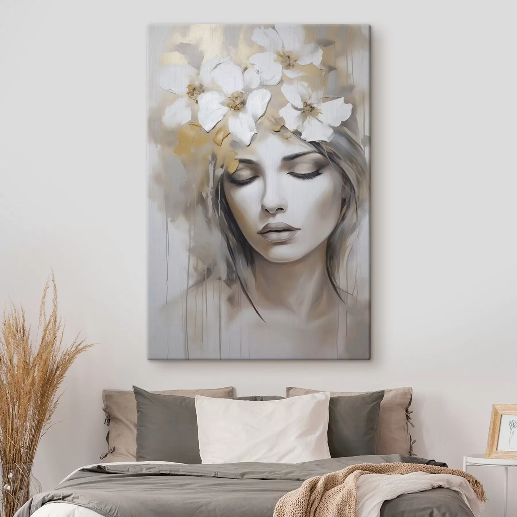 Pilt Abstraktne portree tüdrukust lilledega, maalijäljend s46756