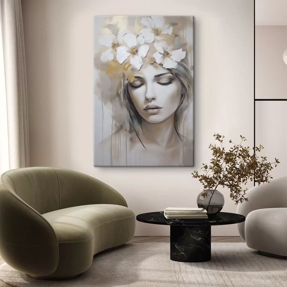 Pilt Abstraktne portree tüdrukust lilledega, maalijäljend s46756