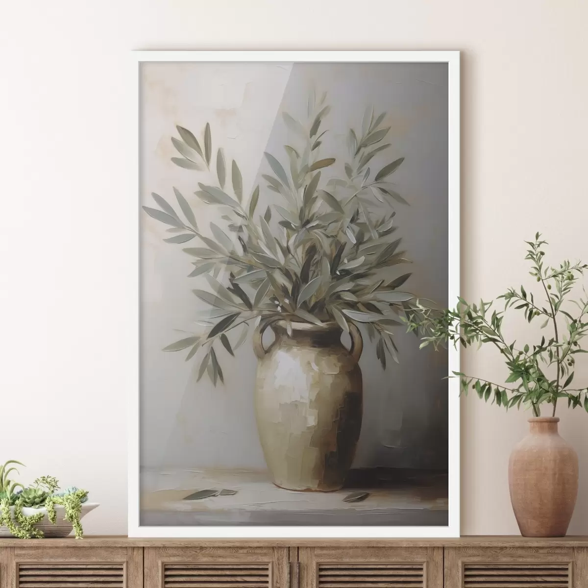 Plakat Oliivipuu oksad vaasis imitatsioonmaal f46758