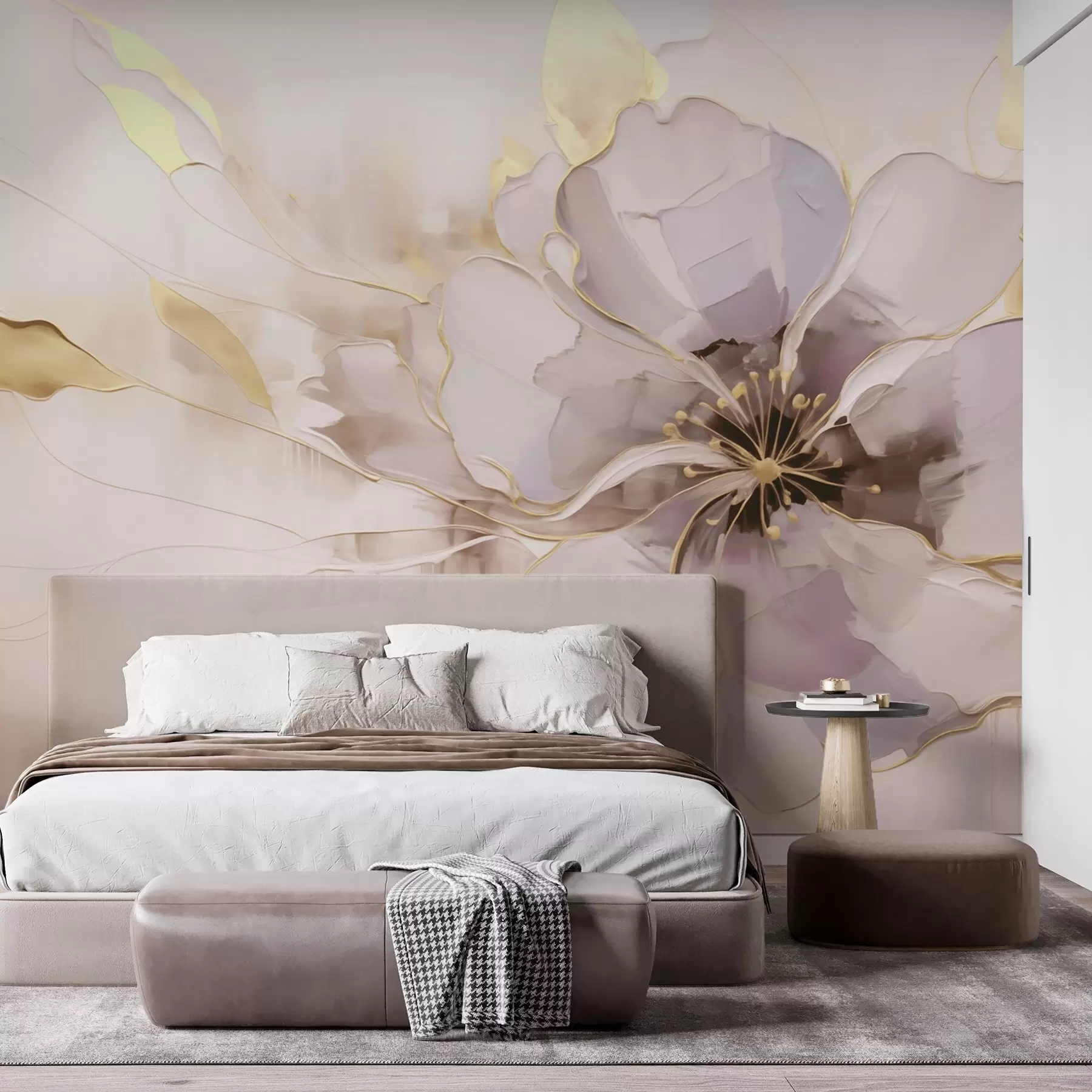 Fototapeedid Sinine lill kollaste aksentidega abstraktses pintslitõmbete stiilis w09505