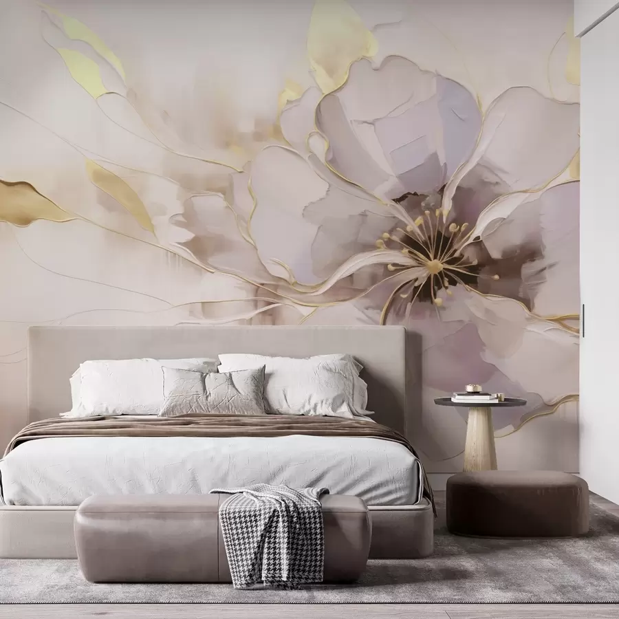 Fototapeedid Sinine lill kollaste aksentidega abstraktses pintslitõmbete stiilis w09505