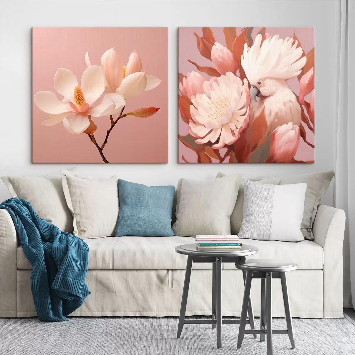 Pilt Kunstilise illustratsioonistiilis lillekompositsioon linnuga m00994