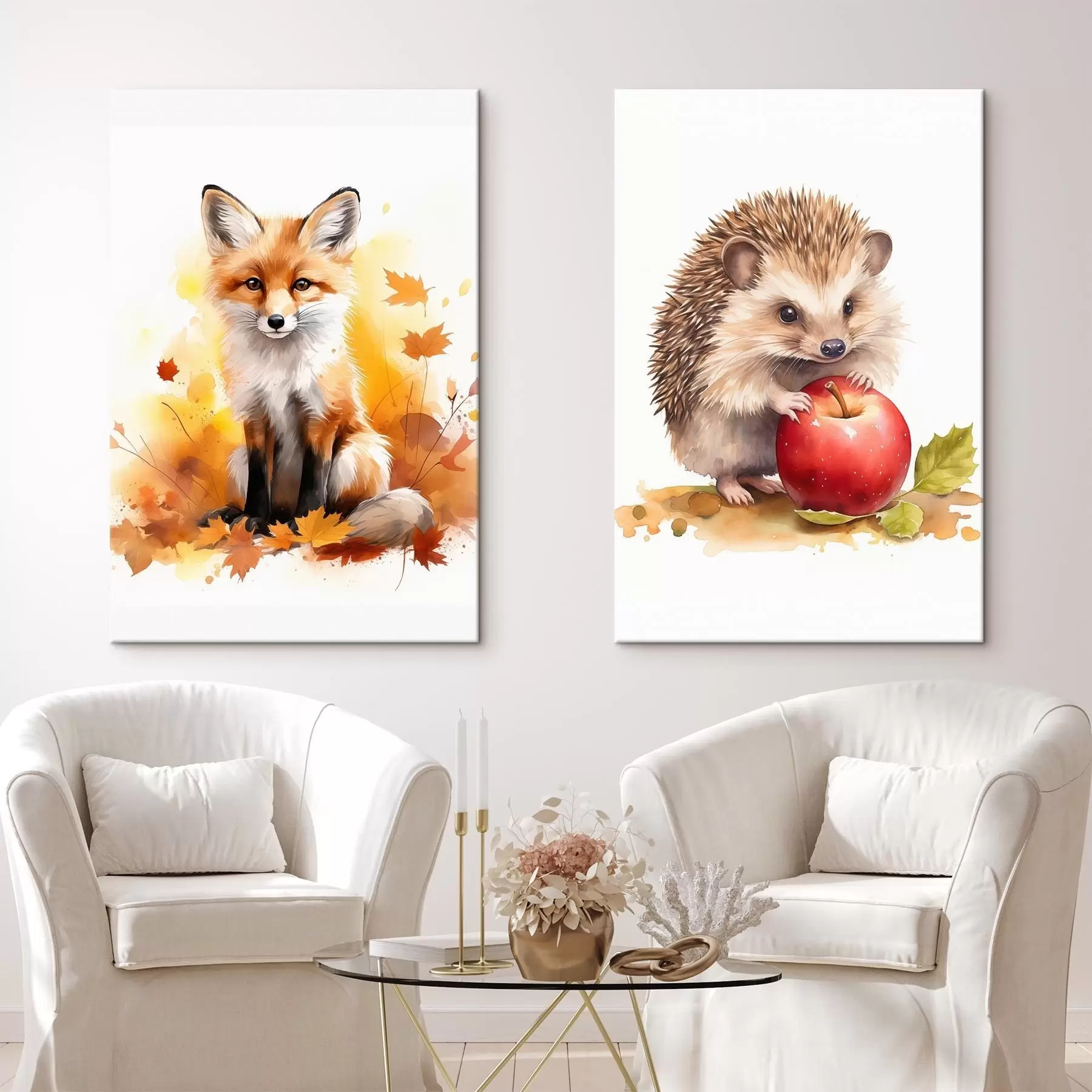 Pilt Rebane ja siil, imitatsioon akvarell m01050