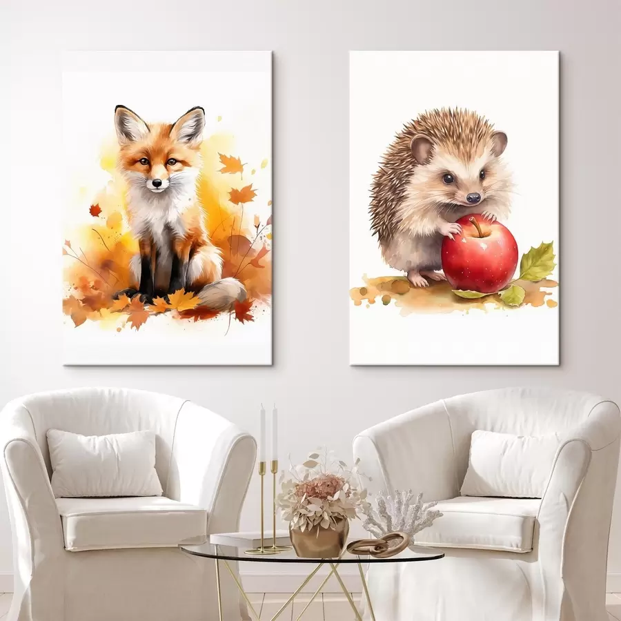 Pilt Rebane ja siil, imitatsioon akvarell m01050