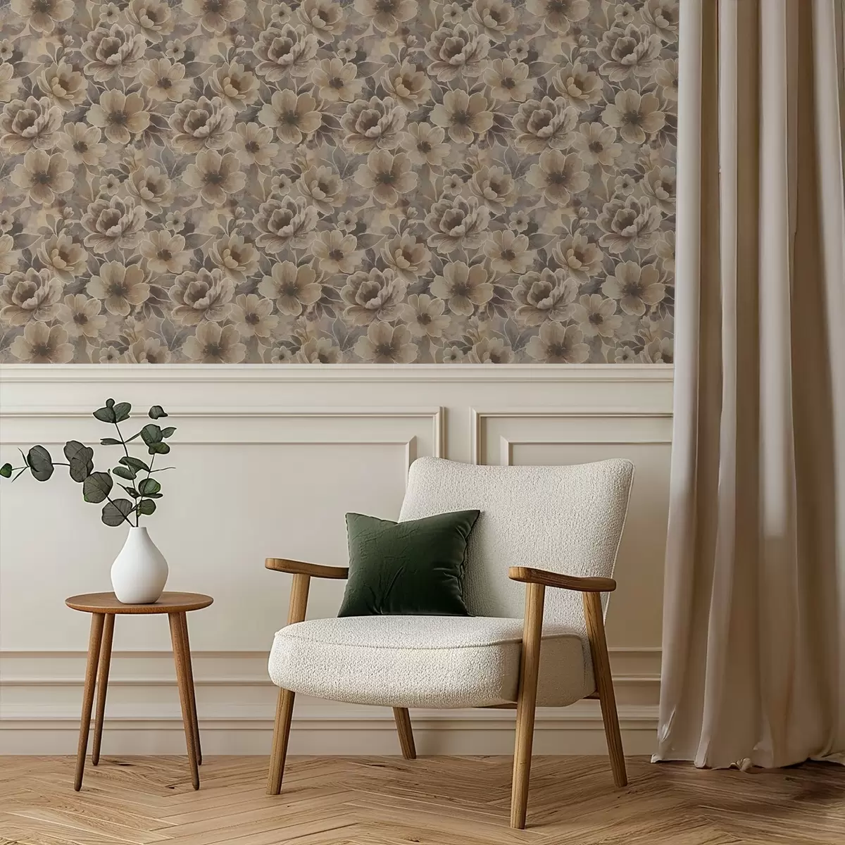 Tapeet Maalilised beežid lilled suitsuse abstraktse taustaga a00884