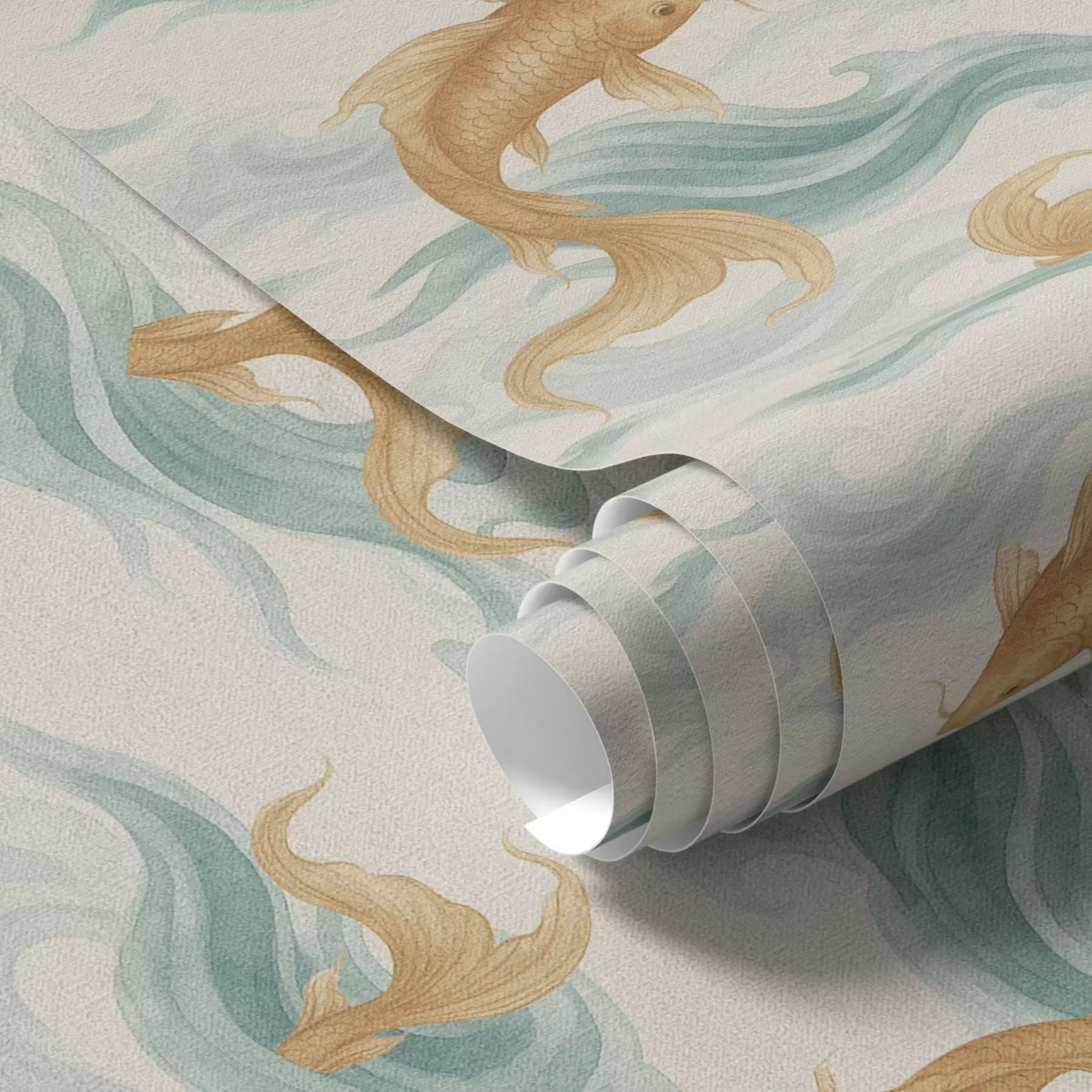 Fototapeedid Merevaigukarva koi-kala ujub pehme türkiissinise laine vahel a00894