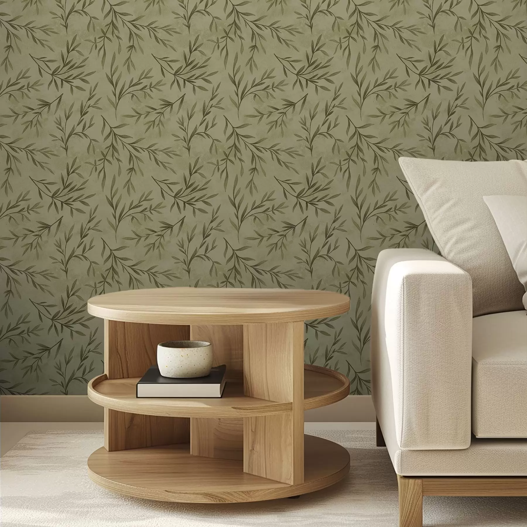 Fototapeedid Oliivipuu oksad vaoshoitud kollakasrohelisel tekstuuriga taustal a00936