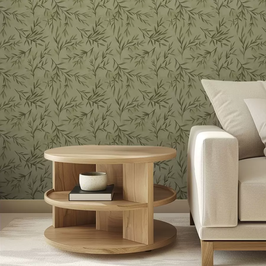 Fototapeedid Oliivipuu oksad vaoshoitud kollakasrohelisel tekstuuriga taustal a00936
