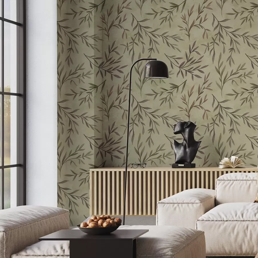 Fototapeedid Lilla ja rohelised oksad lehtedega soojal taustal a00936v4