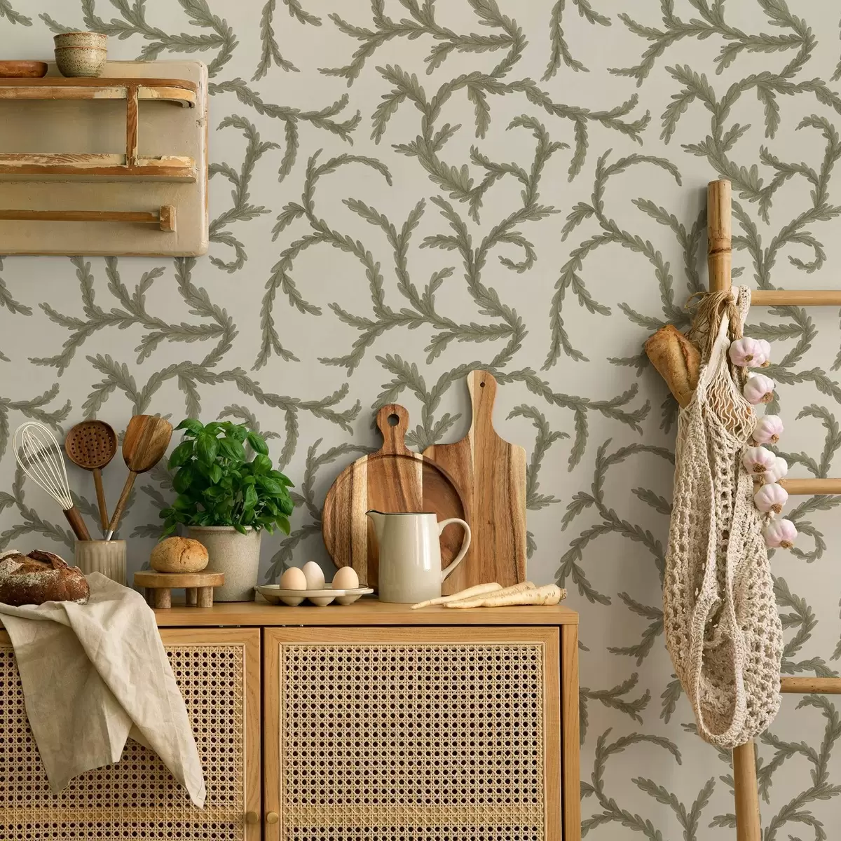 Tapeet Pehmed rohelised okaspuu lokid heledal taustal a00938