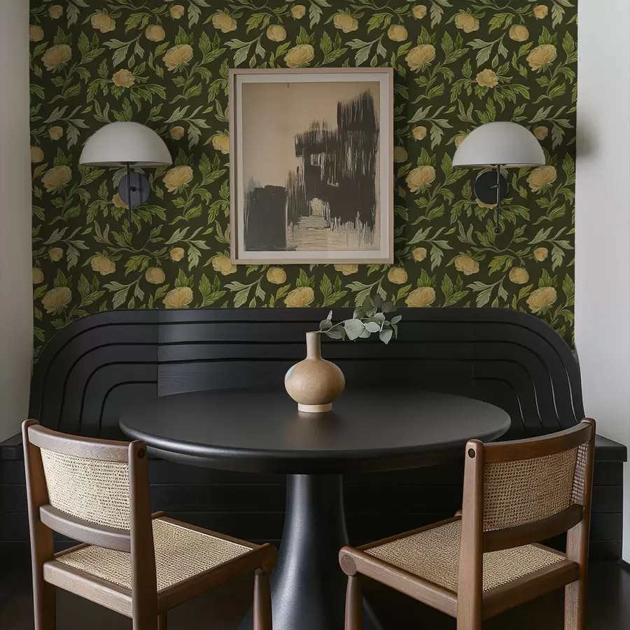 Fototapeedid Kollased pioonid rikkaliku tumerohelisel taustal a00942v1