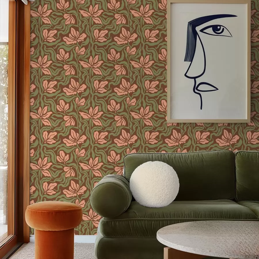 Fototapeedid Persikõied ja rohelus tumepruuni taustal a00958v2