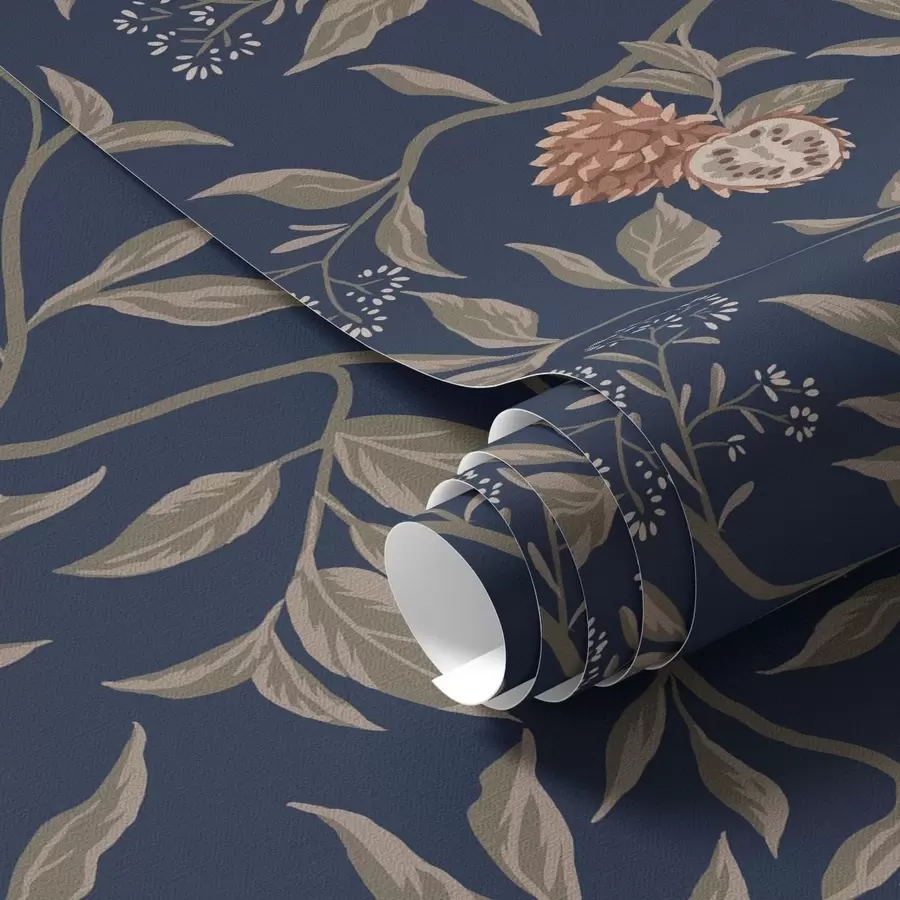 Fototapeedid Sinine aed okste, puuviljade ja pisikeste õitega a00959