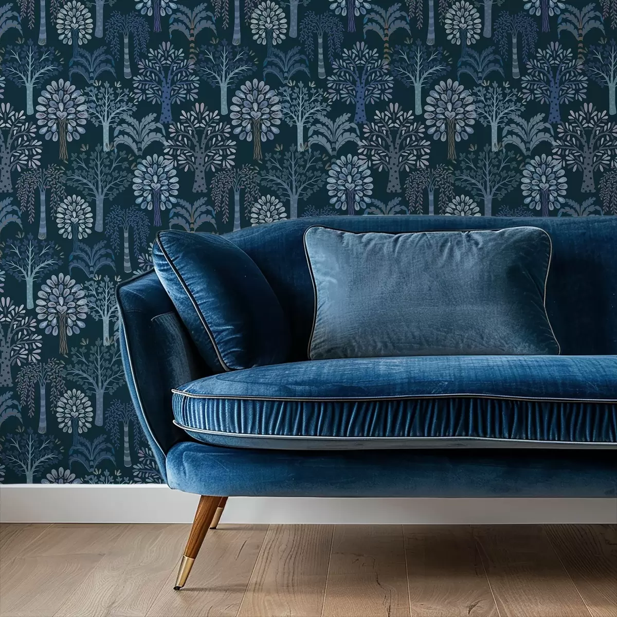 Tapeet Öine mets sinistes toonides dekoratiivsete puudega a00960v2