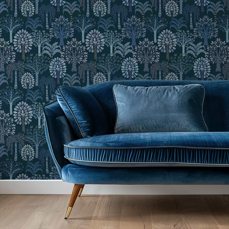 Fototapeedid Öine mets sinistes toonides dekoratiivsete puudega a00960v2