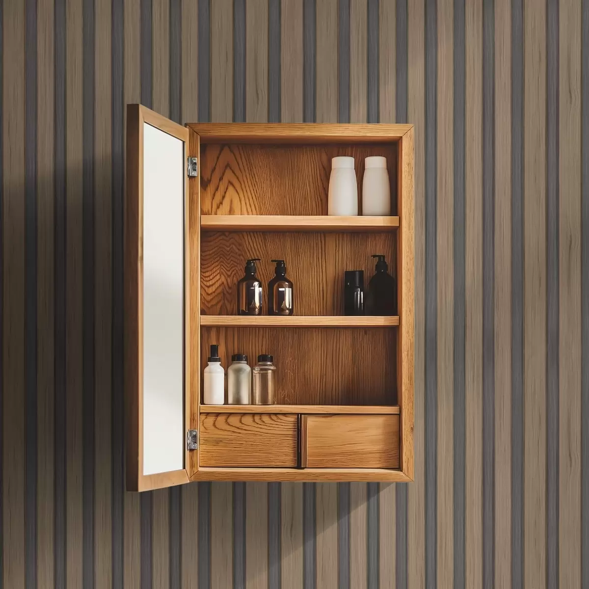 Tapeet Vertikaalsed puidust ribid tumedate hallide sisenditega a00991