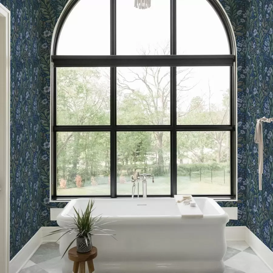 Fototapeedid Tume sinine marjad ja valged õied tihedas lehistikus a00994