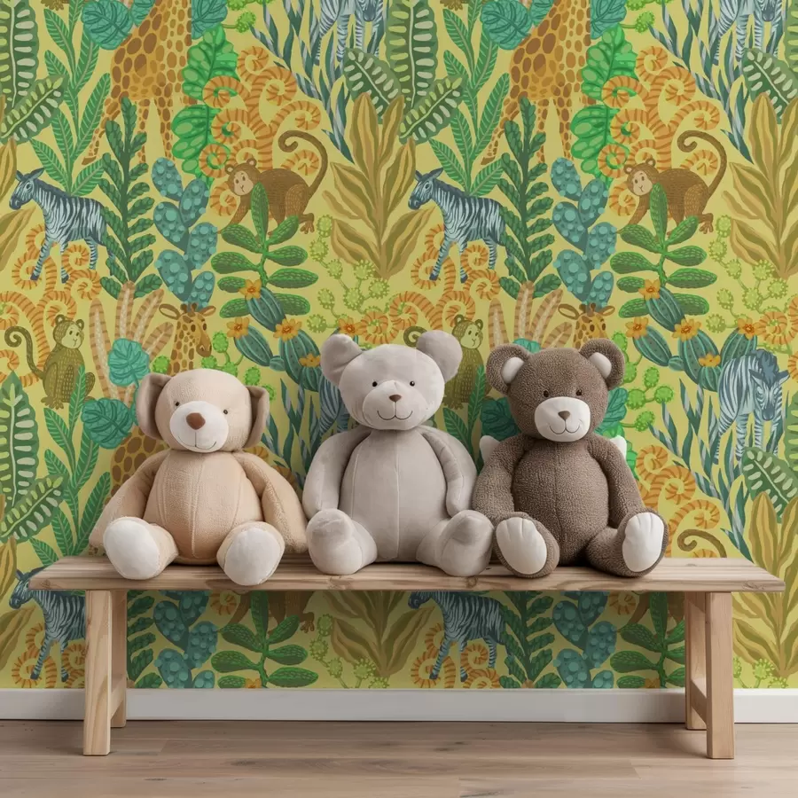 Fototapeedid Kirahv, sebra ja ahv erevalge savannis a01000v1