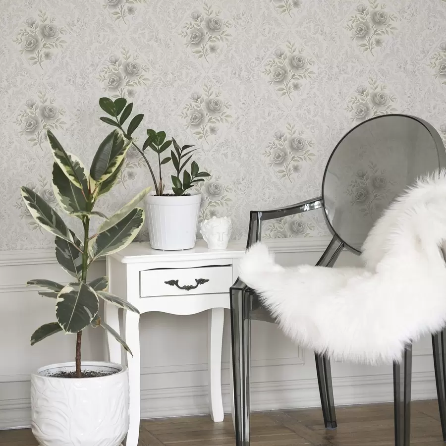 Fototapeedid Hele damastmustriga hallid roosid pehmetes rombides a01024