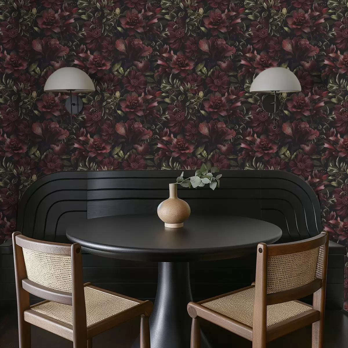 Tapeet Rikkalikud burgundia värvi lilled tumedal taustal a01032